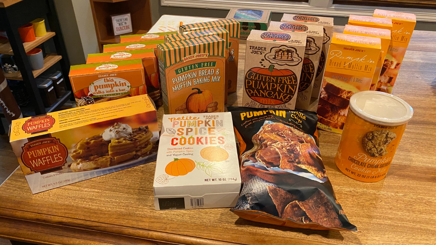 Dave's initial haul of Trader Joe's pumpkin stuff